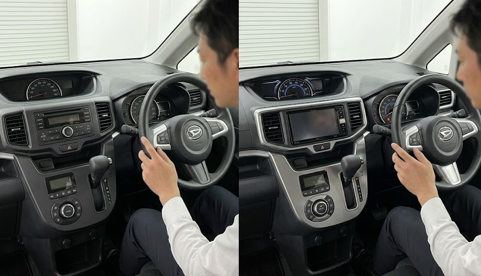 ムーヴカスタム la100s 内装 インパネ 前期 後期 メーターパネルとセンタークラスターの質感比較