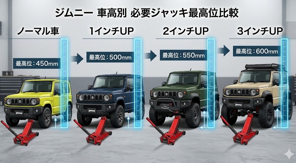 ジムニー 油圧ジャッキ 高さ