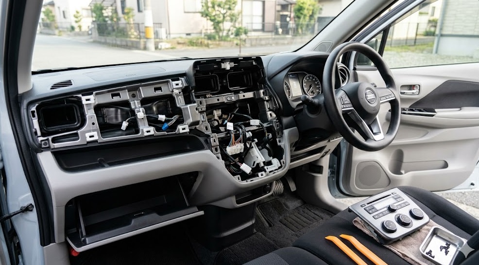 日産デイズのダッシュボードをきれいに外した状態