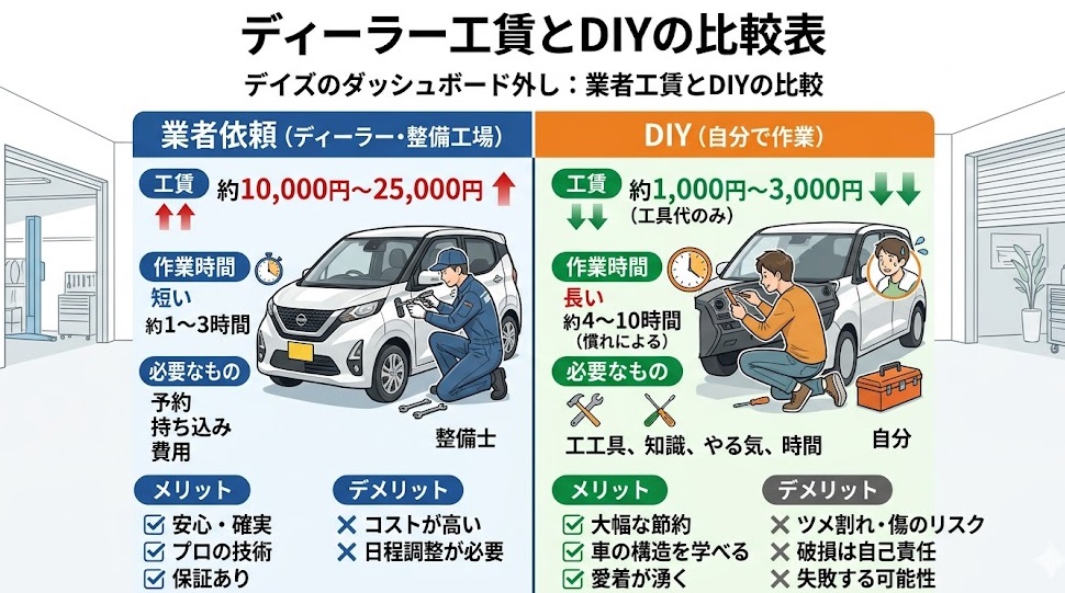デイズのダッシュボード外し:業者工賃とDIYの比較