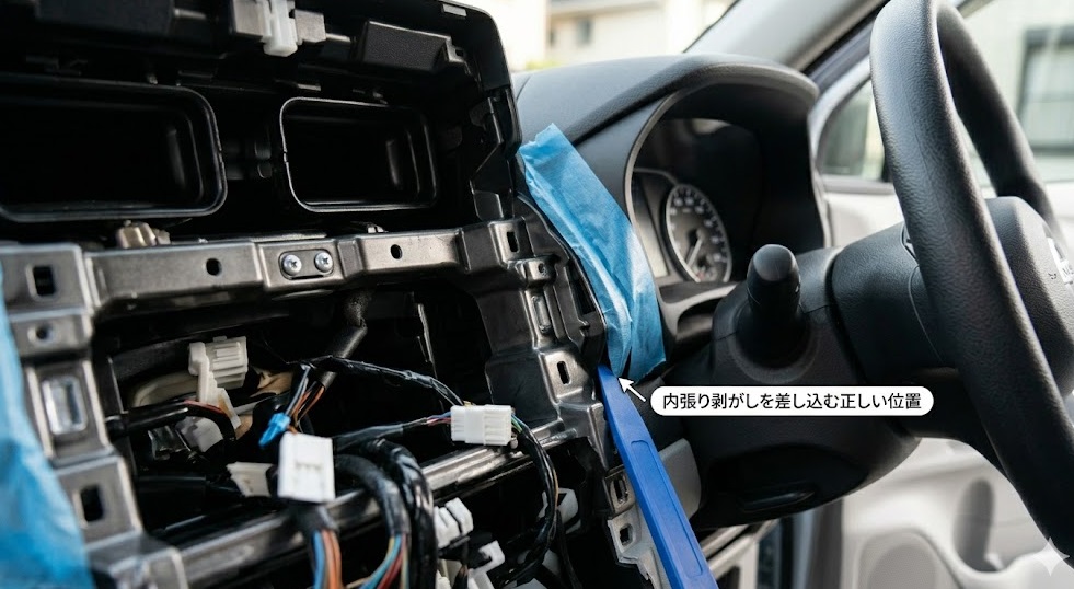 デイズのインパネ:内張り剥がしを差し込む正しい位置