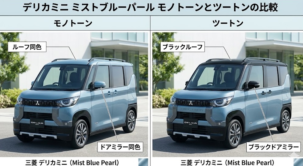 デリカミニ ミストブルーパール モノトーンとツートンの比較