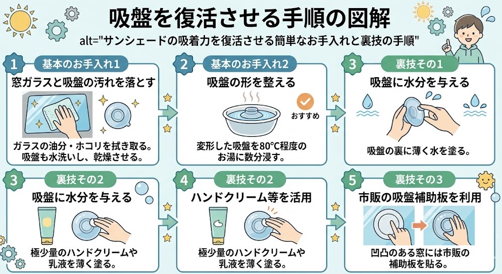 サンシェードの吸着力を復活させる簡単なお手入れと裏技の手順