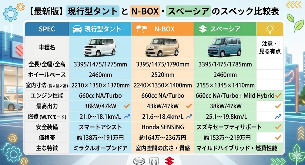 タント・N-BOX・スペーシアの比較表