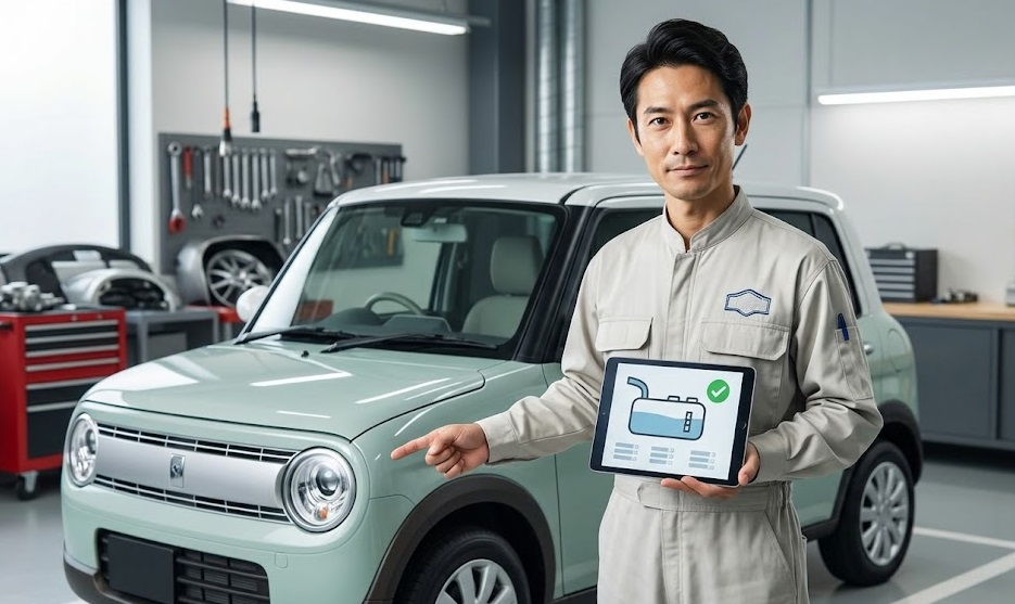 現行型スズキ ラパン(HE33S)のガソリンタンク容量について、ガレージで自信を持って解説する日本人自動車整備士