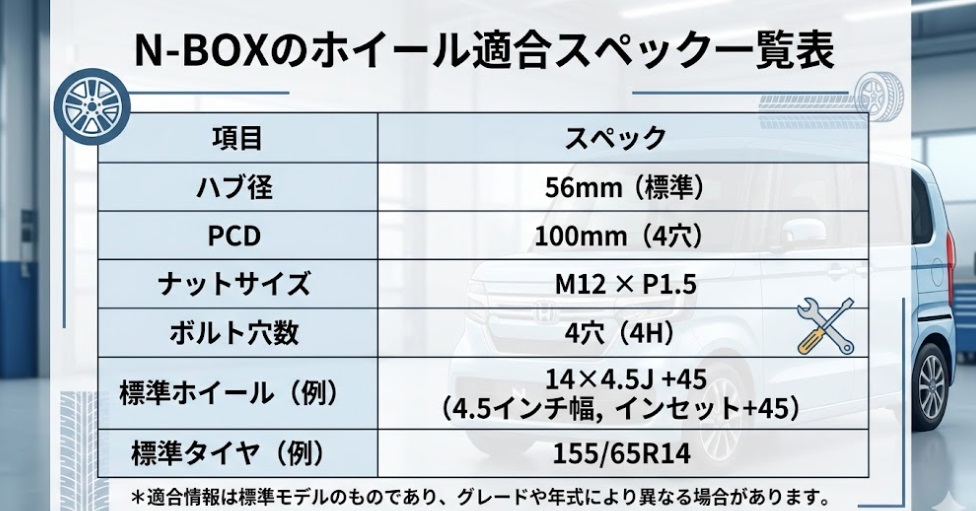N-BOXのハブ径・PCD・ナットサイズの一覧表