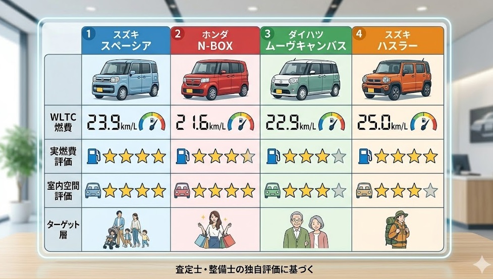 広く て燃費のいい軽自動車 おすすめ