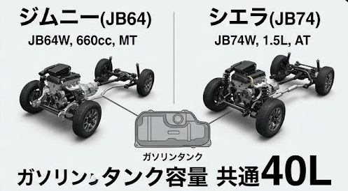 ジムニーとジムニーシエラのガソリンタンク容量比較