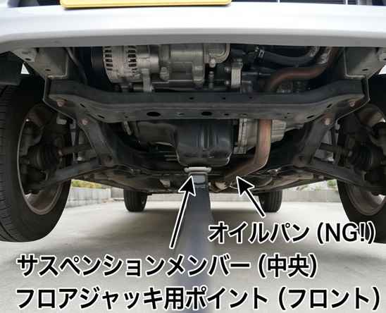 ミライースの後輪側(リア)ジャッキアップポイントの切り欠き位置