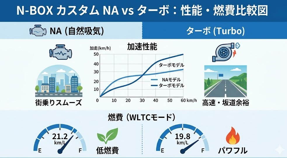 N-BOXカスタムNAとターボの性能比較図