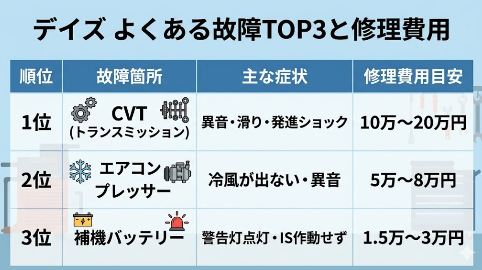 デイズのよくある故障TOP3と修理代