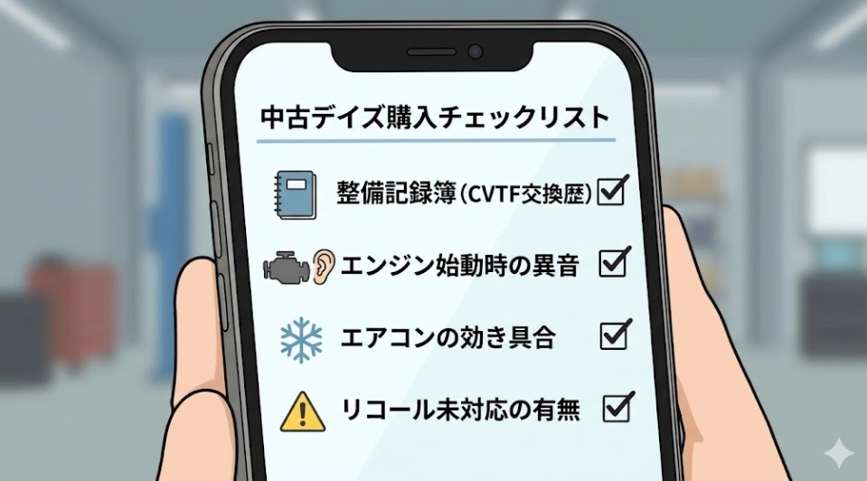 中古デイズ購入時にスマホで使えるチェックシート