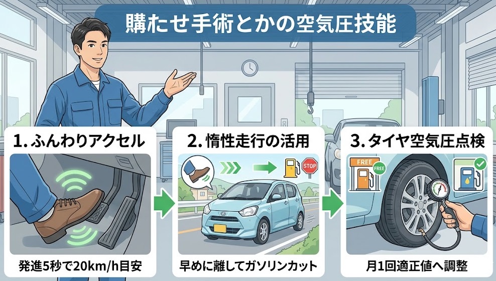ミライースの燃費を伸ばすエコドライブの3ステップ