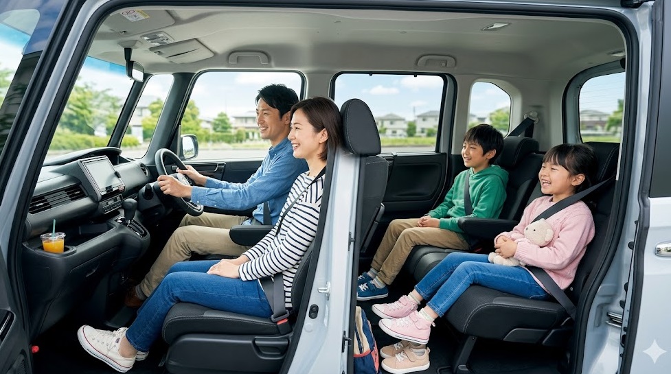 ホンダN-BOXの車内空間と4人乗りの様子