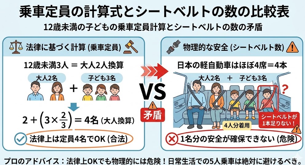 12歳未満の子どもの乗車定員計算とシートベルトの数の矛盾