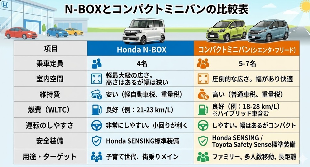 N-BOXとシエンタ・フリードのメリット・デメリット比較表