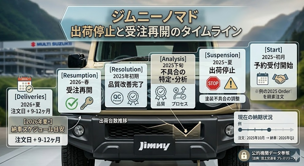 ジムニーノマドの出荷停止と受注再開のタイムライン