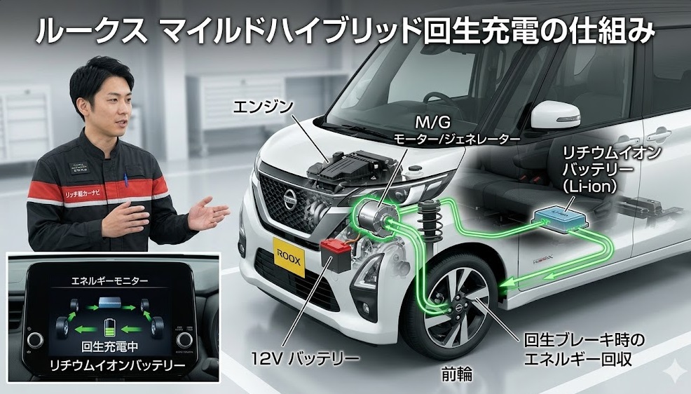 ルークスのマイルドハイブリッド回生充電の仕組み