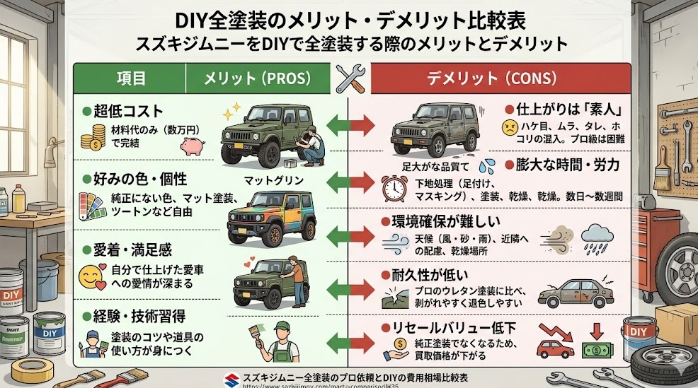 スズキジムニーをDIYで全塗装する際のメリットとデメリット