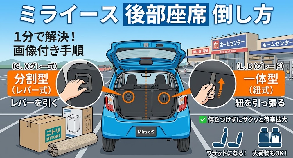 ミライース 後部座席 倒し方